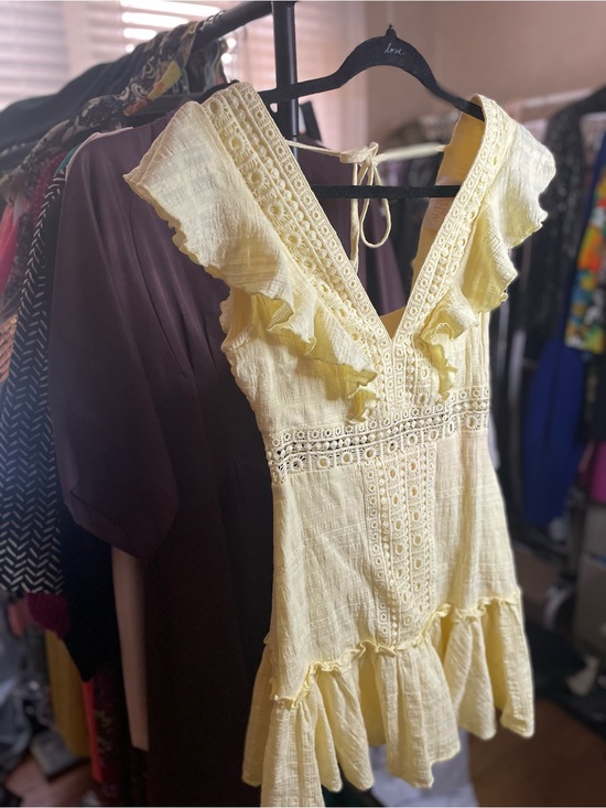 Audrey Parks Dresses & Skirts - Audrey Parks by Francesca’s Yellow Ruffle V-Neck Mini Dress